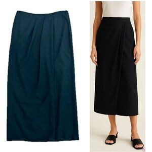 Theory black wool pleated faux wrap midi skirt Sz 12